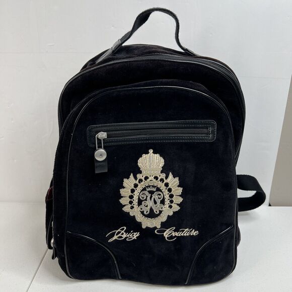 Y2K‎ Vintage JUICY COUTURE Black Velour Backpack Bookbag Weekend Bag Travel main image 5